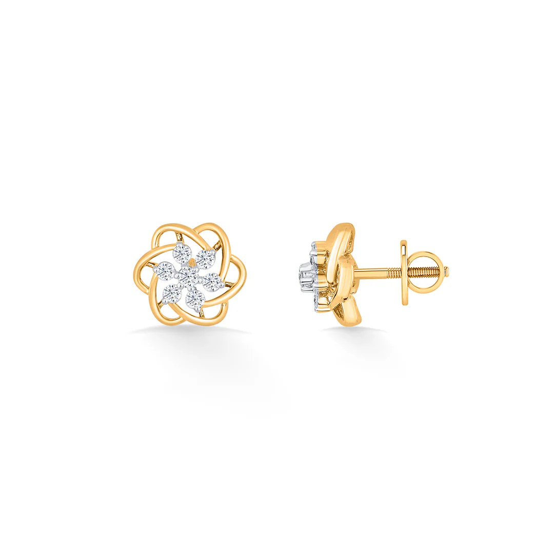 Celestial Flower Gold Stud Diamond Earring for Women - Image 4