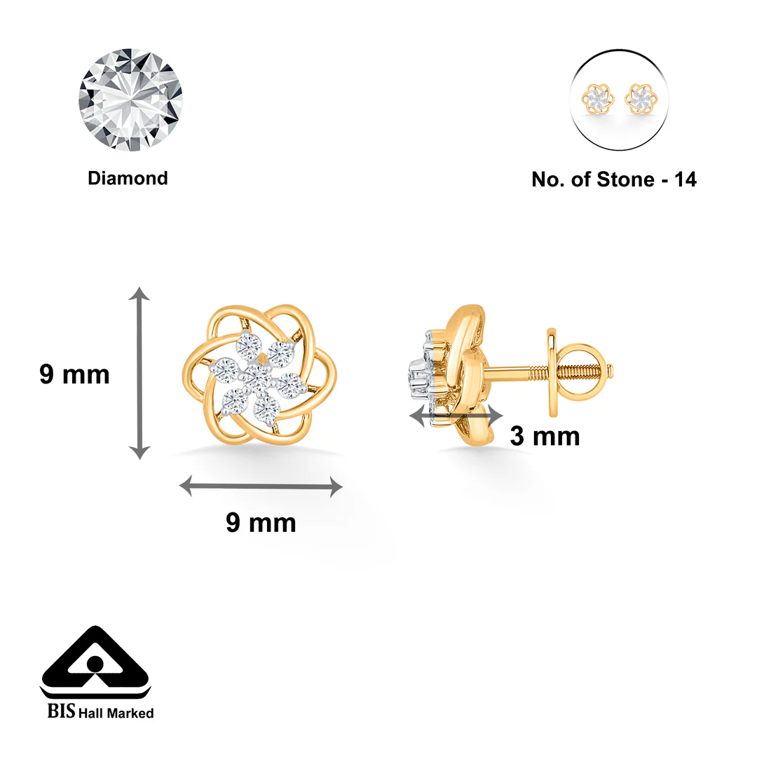 Celestial Flower Gold Stud Diamond Earring for Women - Image 5