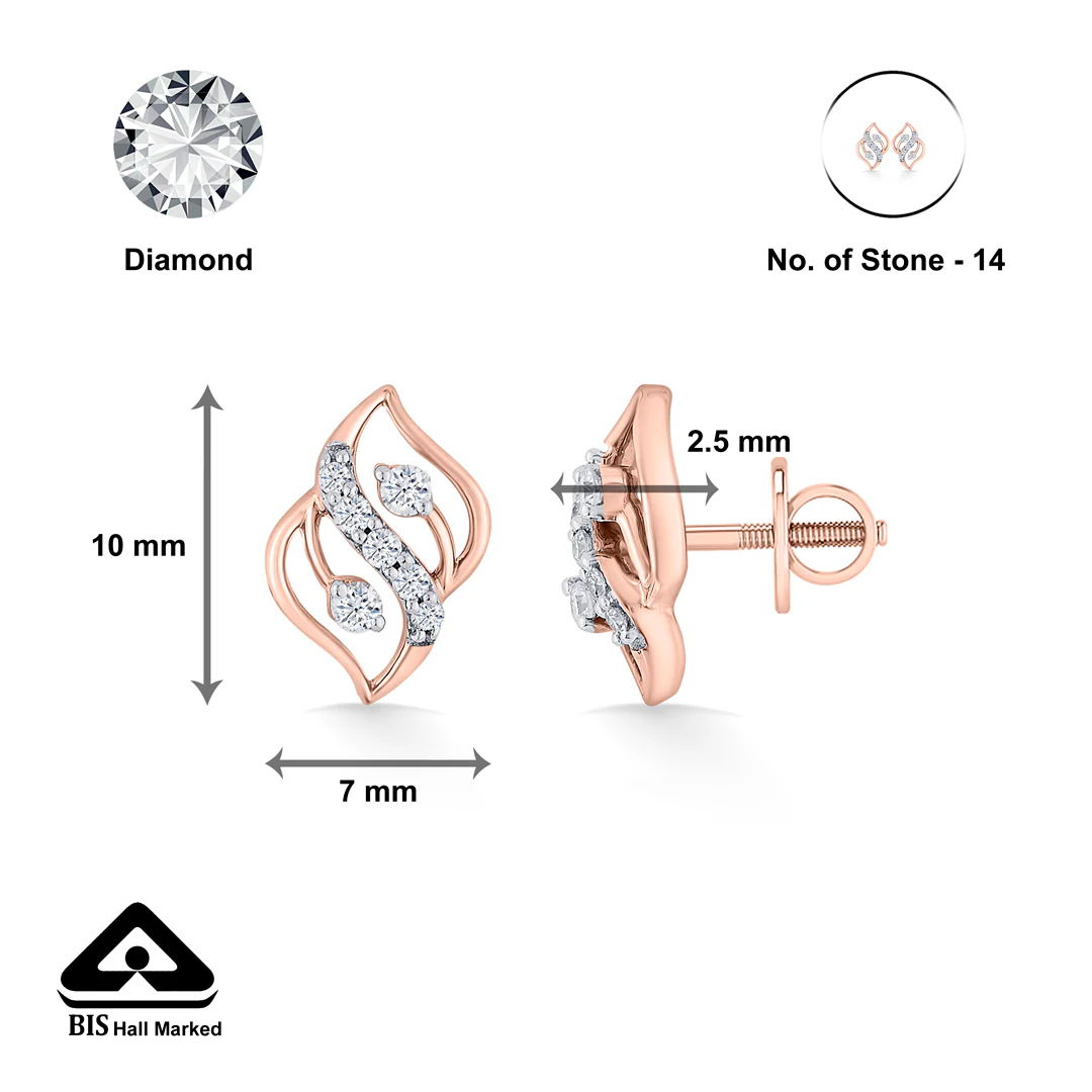 Charm Flick Rose Gold Stud Diamond Earring For Women - Image 5