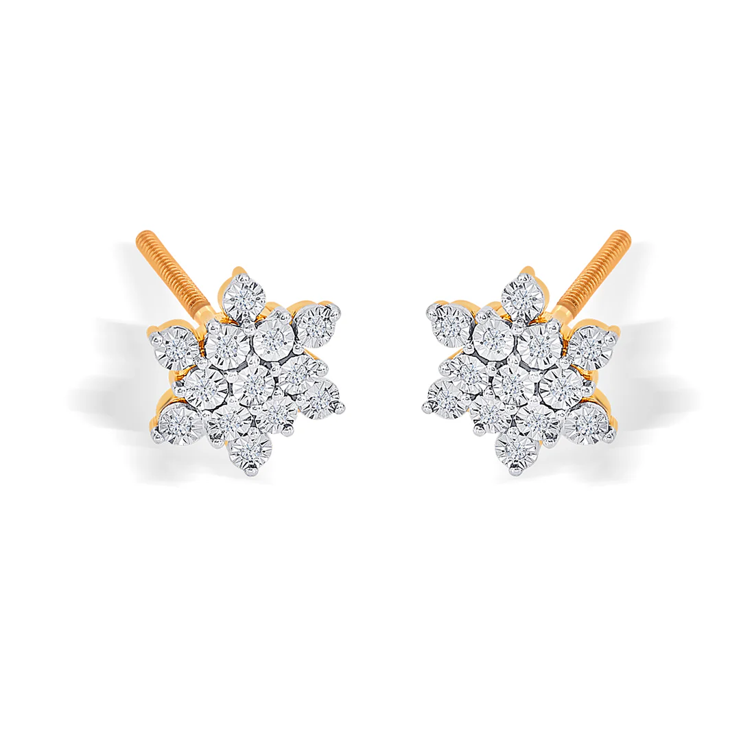 Charming Yellow Gold & Diamond Stud Earring For Women - Image 3
