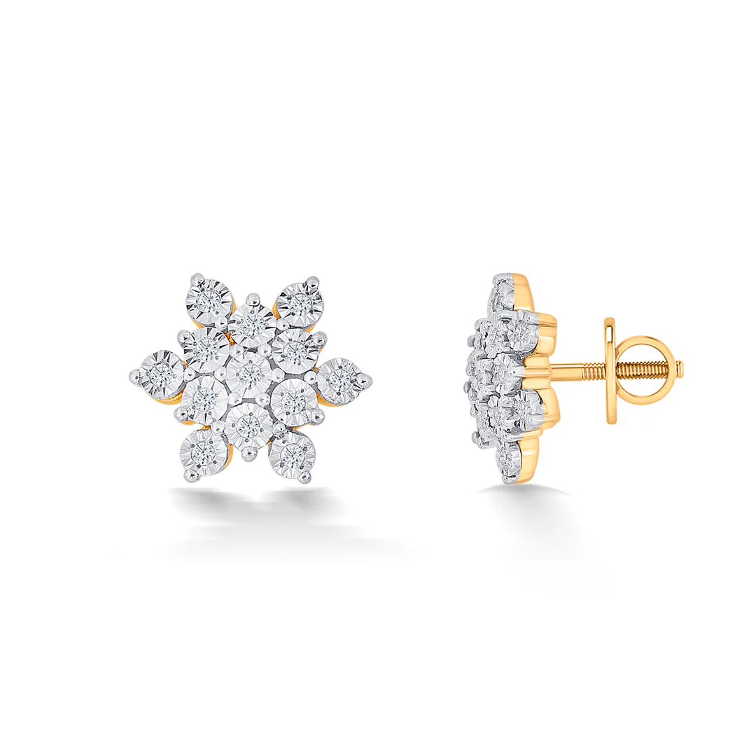 Charming Yellow Gold & Diamond Stud Earring For Women - Image 4