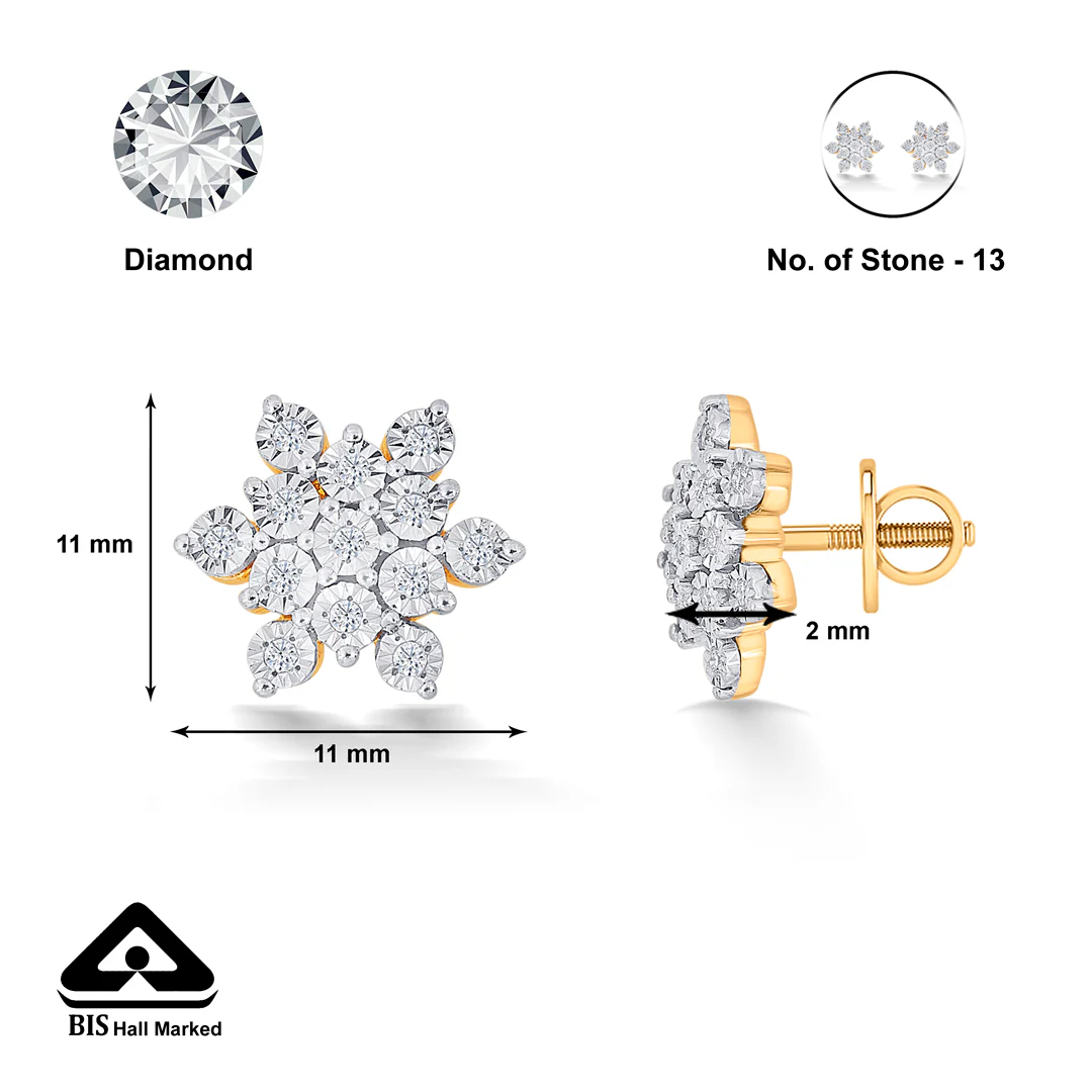 Charming Yellow Gold & Diamond Stud Earring For Women - Image 5