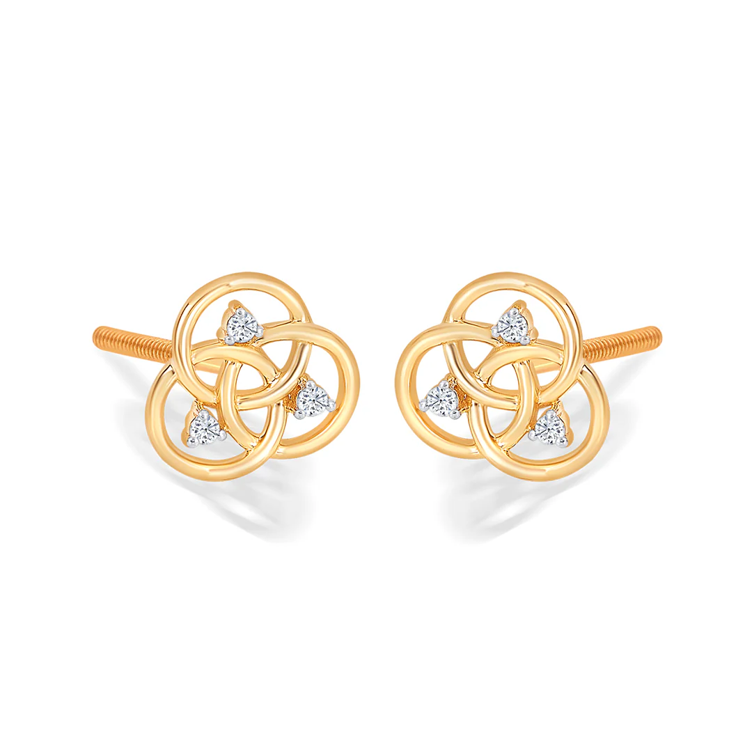 Circle Yellow Gold & Diamond Stud Earring For Women - Image 3