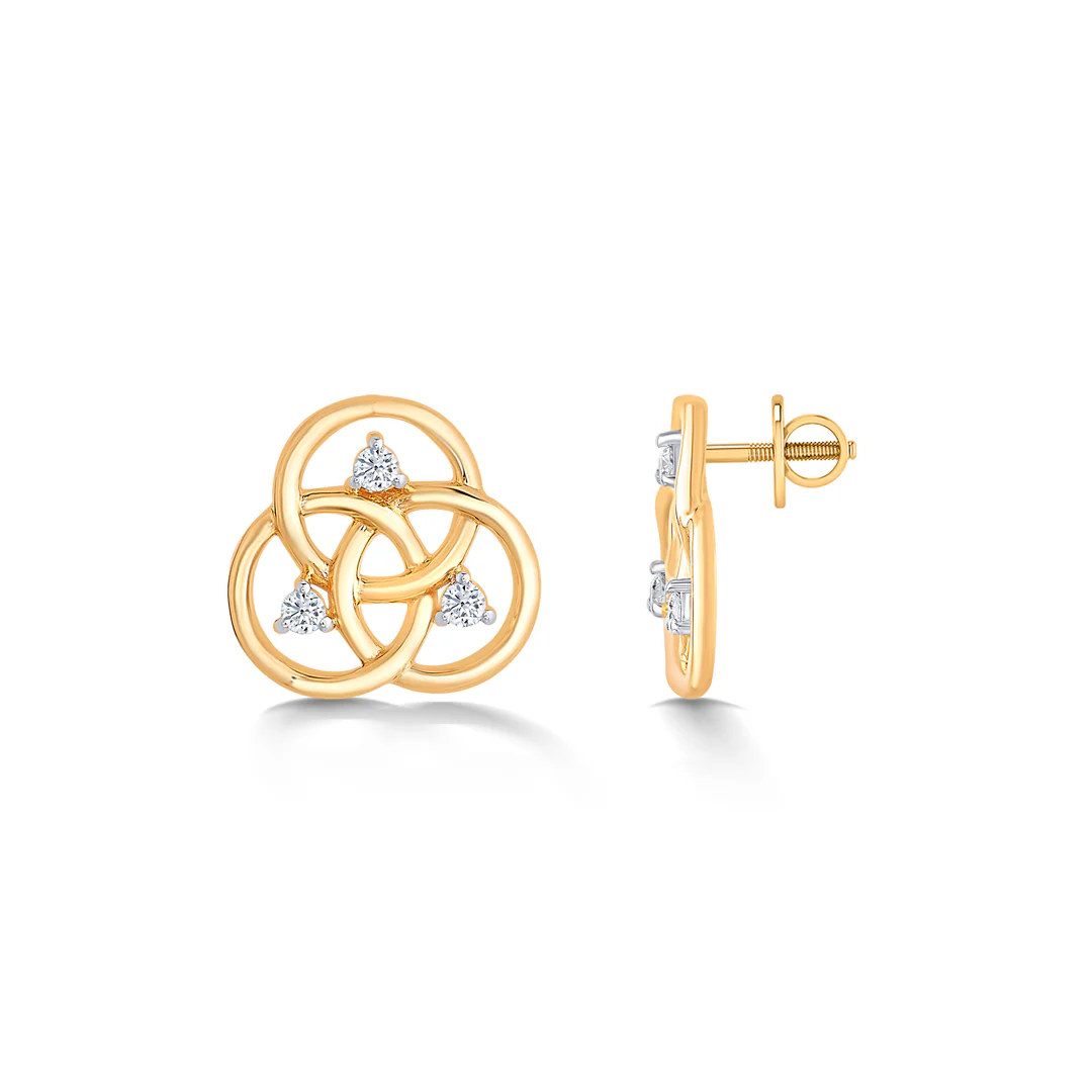 Circle Yellow Gold & Diamond Stud Earring For Women - Image 4