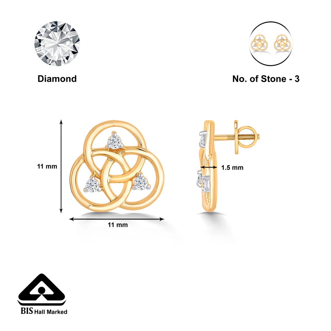 Circle Yellow Gold & Diamond Stud Earring For Women - Image 5