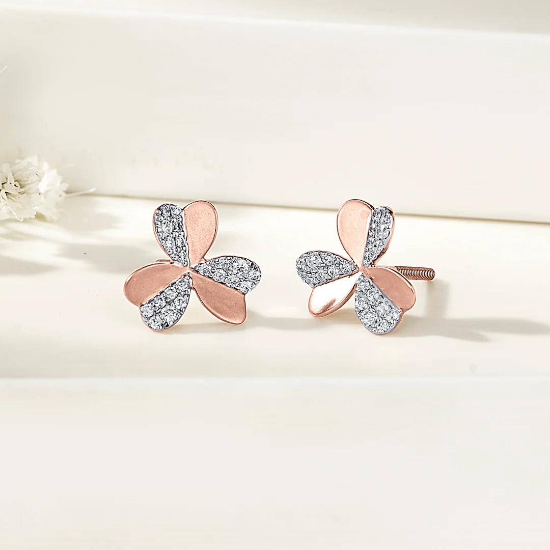 Clove Charm Rose Gold Stud Diamond Earring For Women