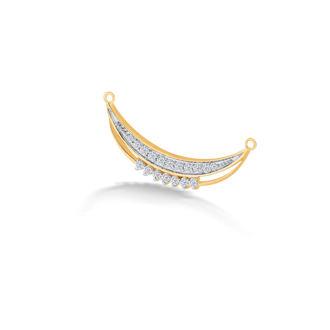 Crescent Design Yellow Gold & Diamond Tanmaniya Mangalsutra For Women - Image 3