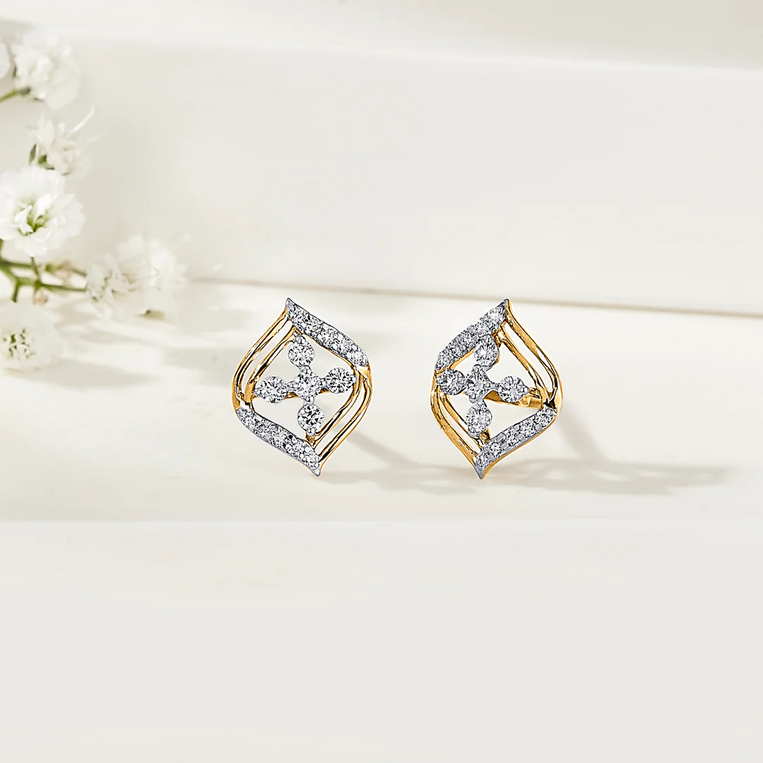 Crystal Blossom Gold Stud Diamond Earring for Women