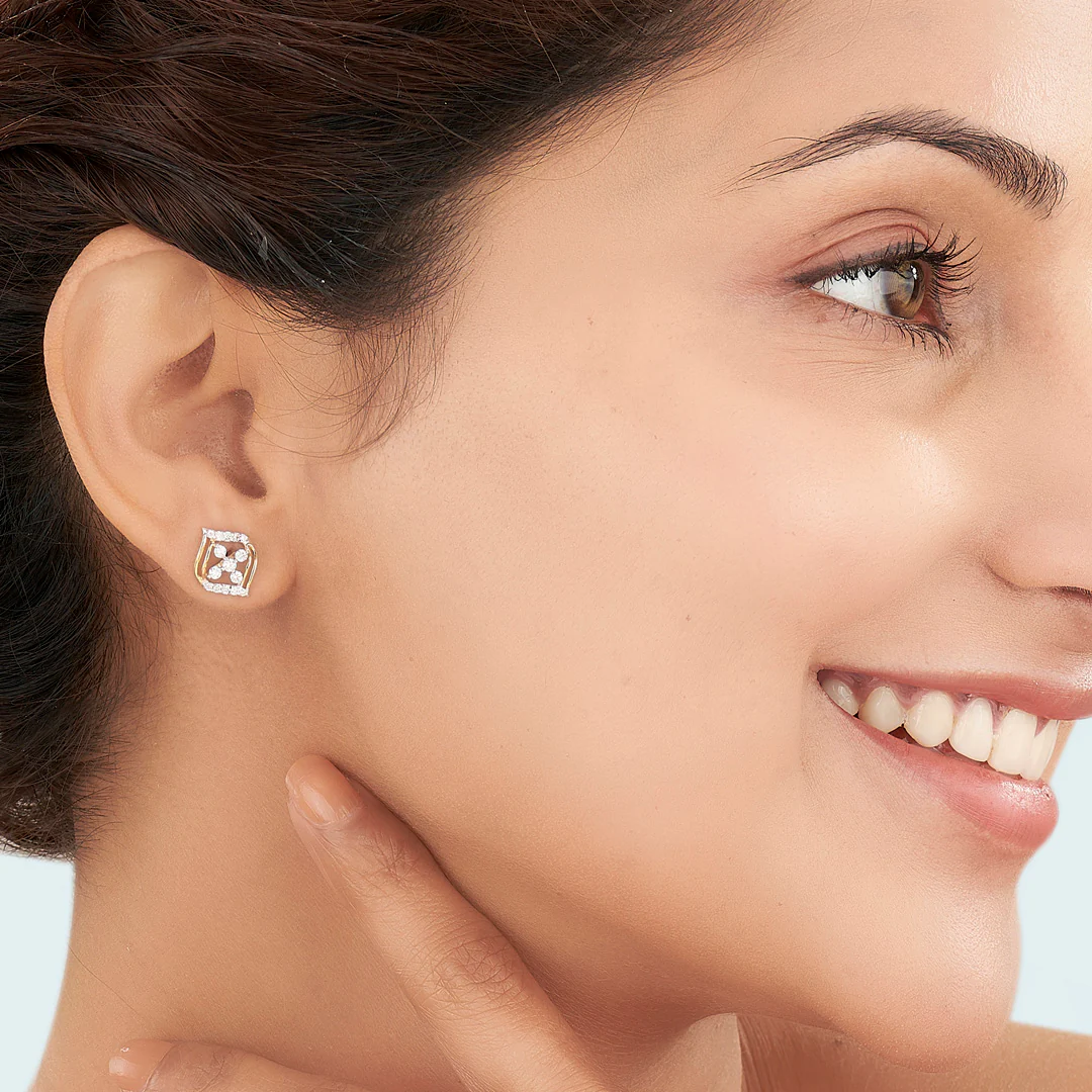 Crystal Blossom Gold Stud Diamond Earring for Women - Image 2