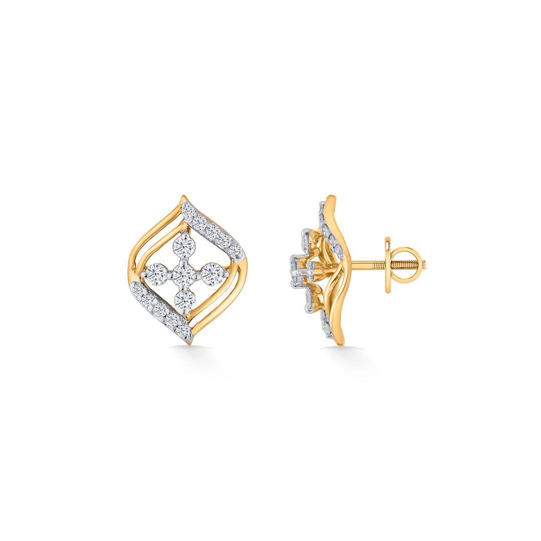 Crystal Blossom Gold Stud Diamond Earring for Women - Image 4
