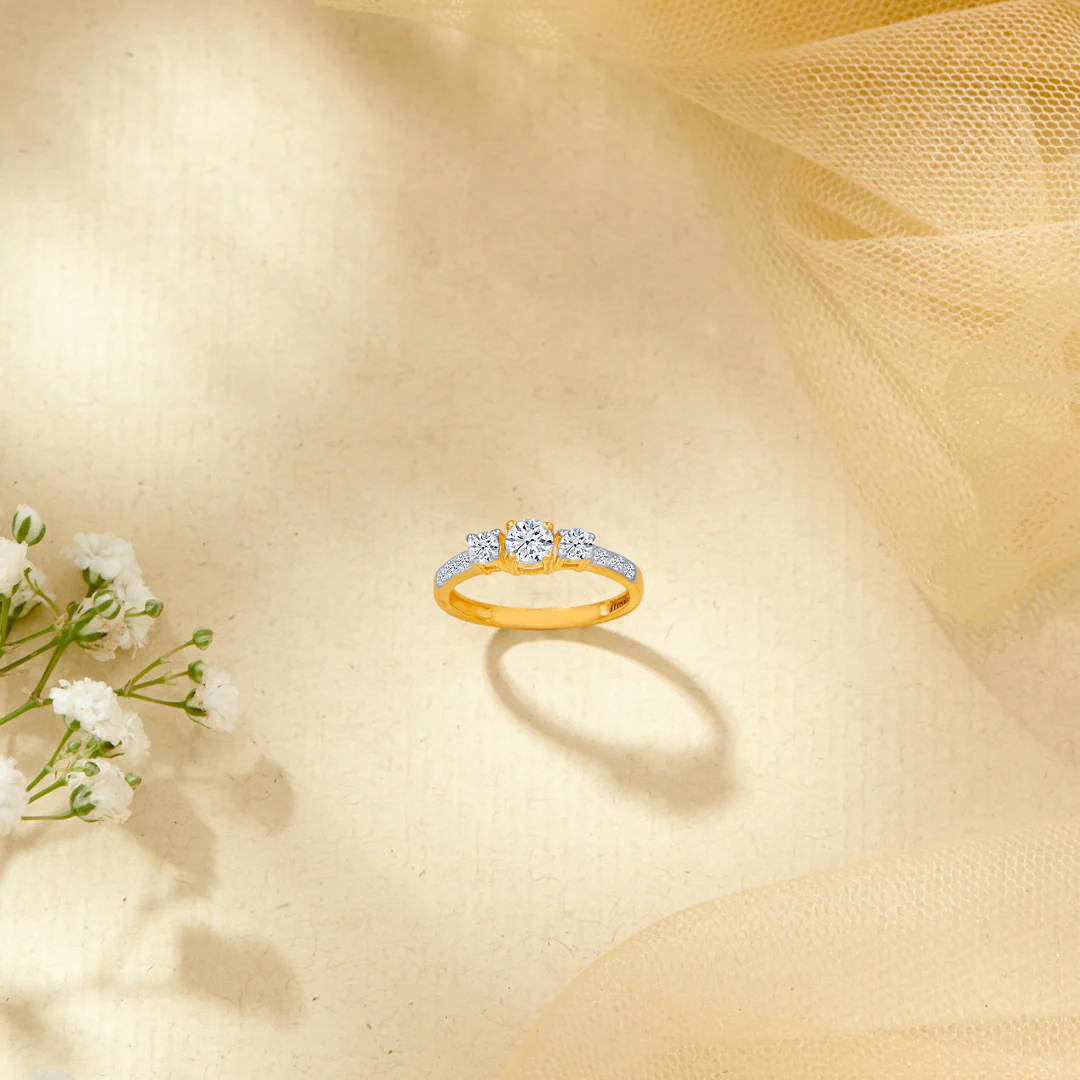 Crystal Cascade Gold Engagement Ring For Women