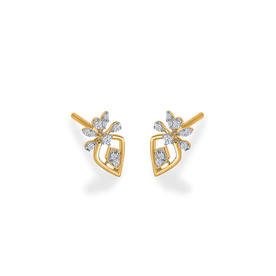 Crystal Crown Gold & Diamond Stud Earring - Image 2