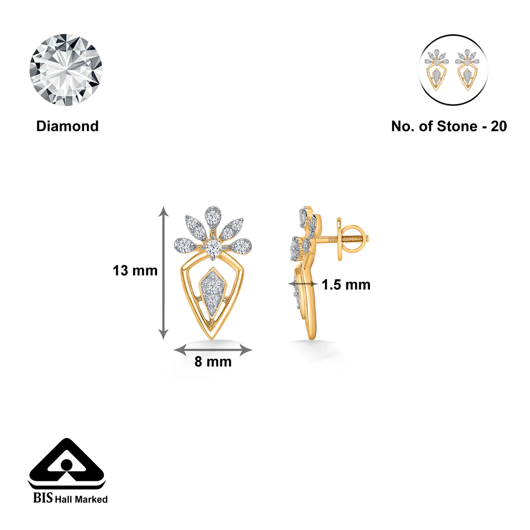 Crystal Crown Gold & Diamond Stud Earring - Image 4