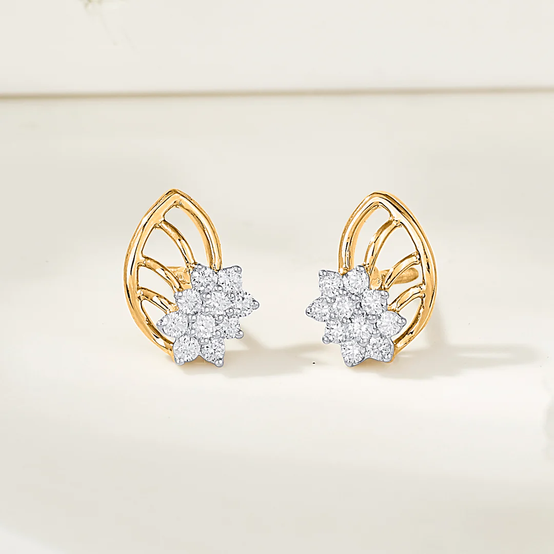 Crystal Leaflet Gold Stud Diamond Earring for Women