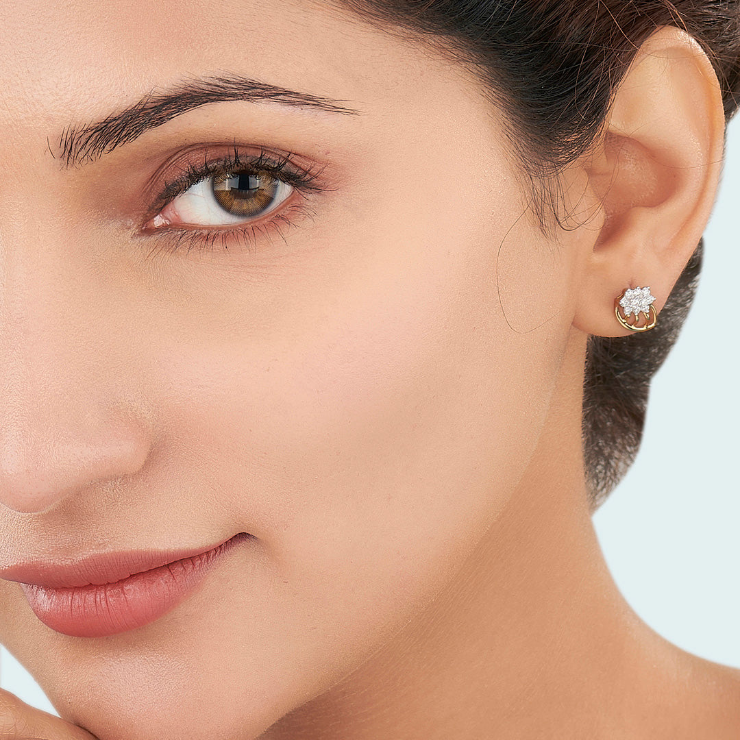 Crystal Leaflet Gold Stud Diamond Earring for Women - Image 2