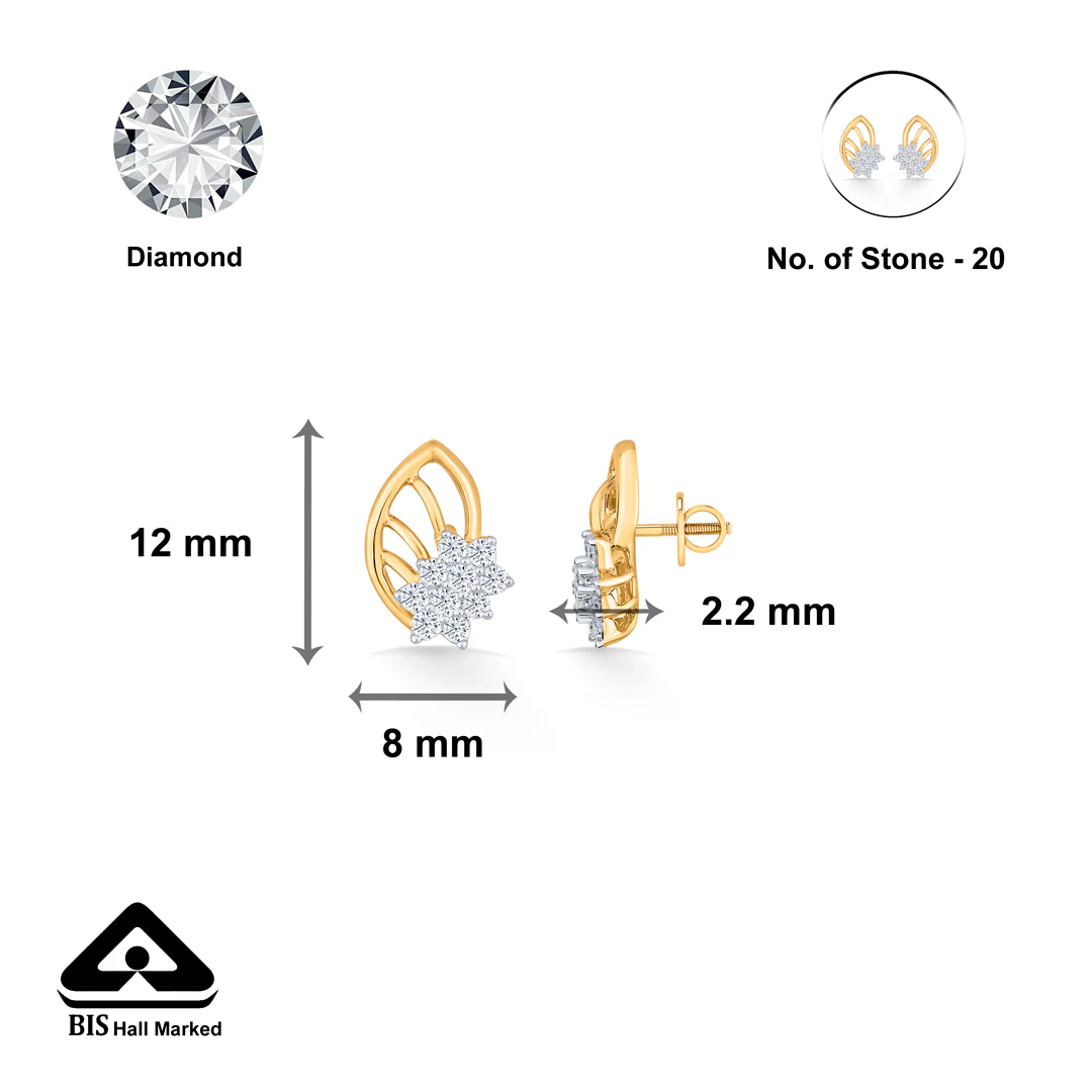 Crystal Leaflet Gold Stud Diamond Earring for Women - Image 5