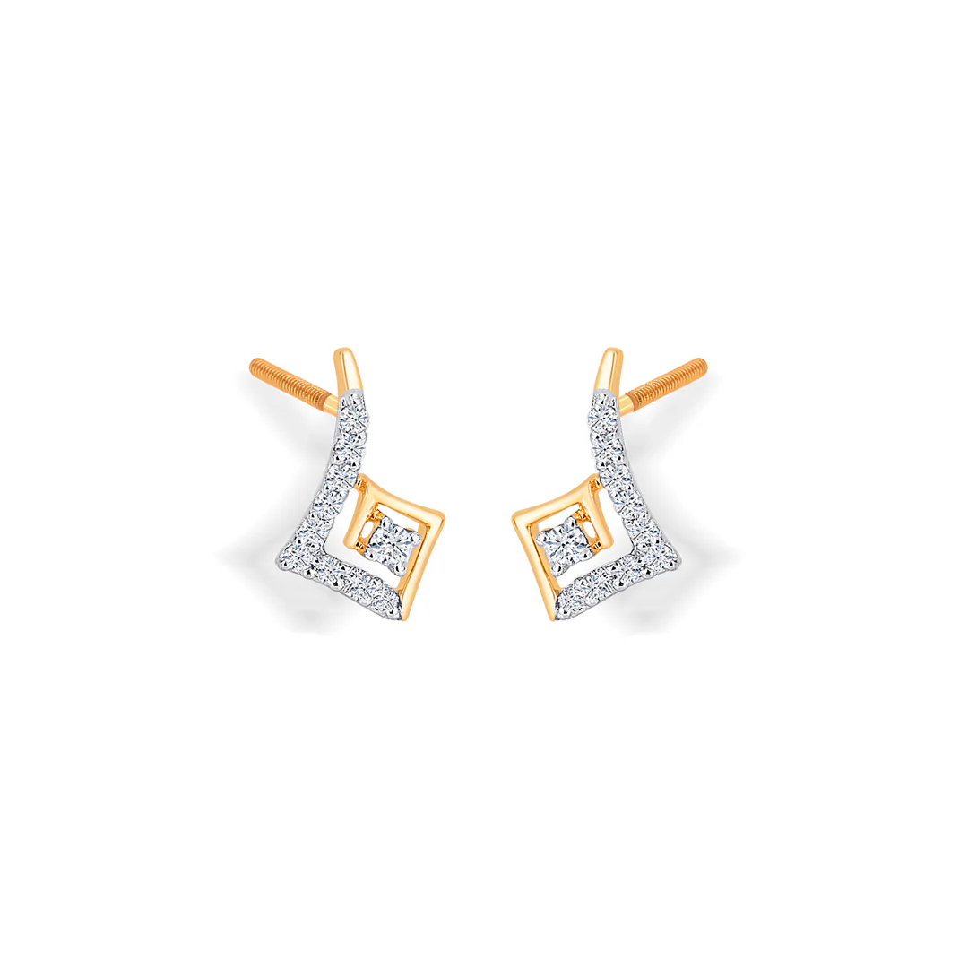 Cubic Yellow Gold & Diamond Stud Earring For Women - Image 3