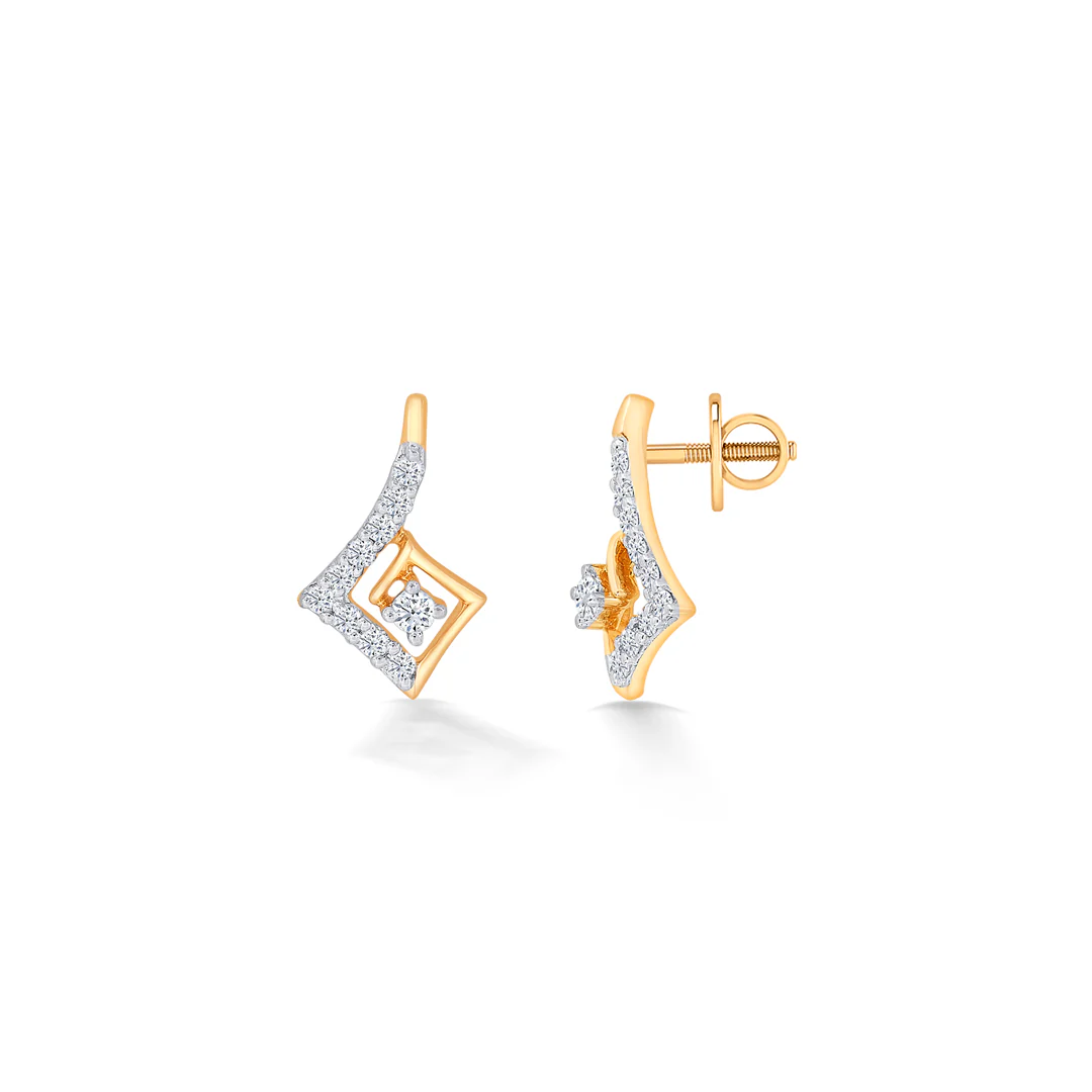 Cubic Yellow Gold & Diamond Stud Earring For Women - Image 4