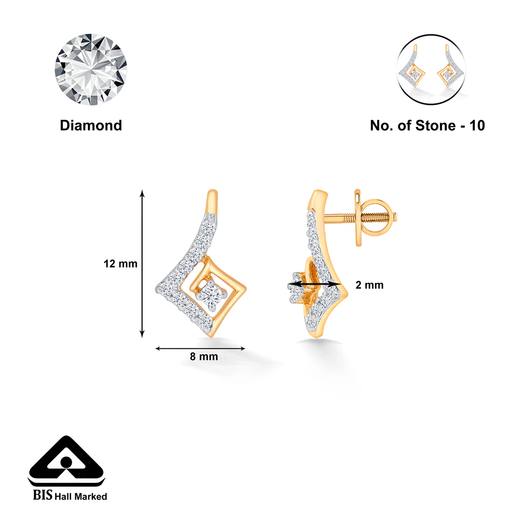 Cubic Yellow Gold & Diamond Stud Earring For Women - Image 5