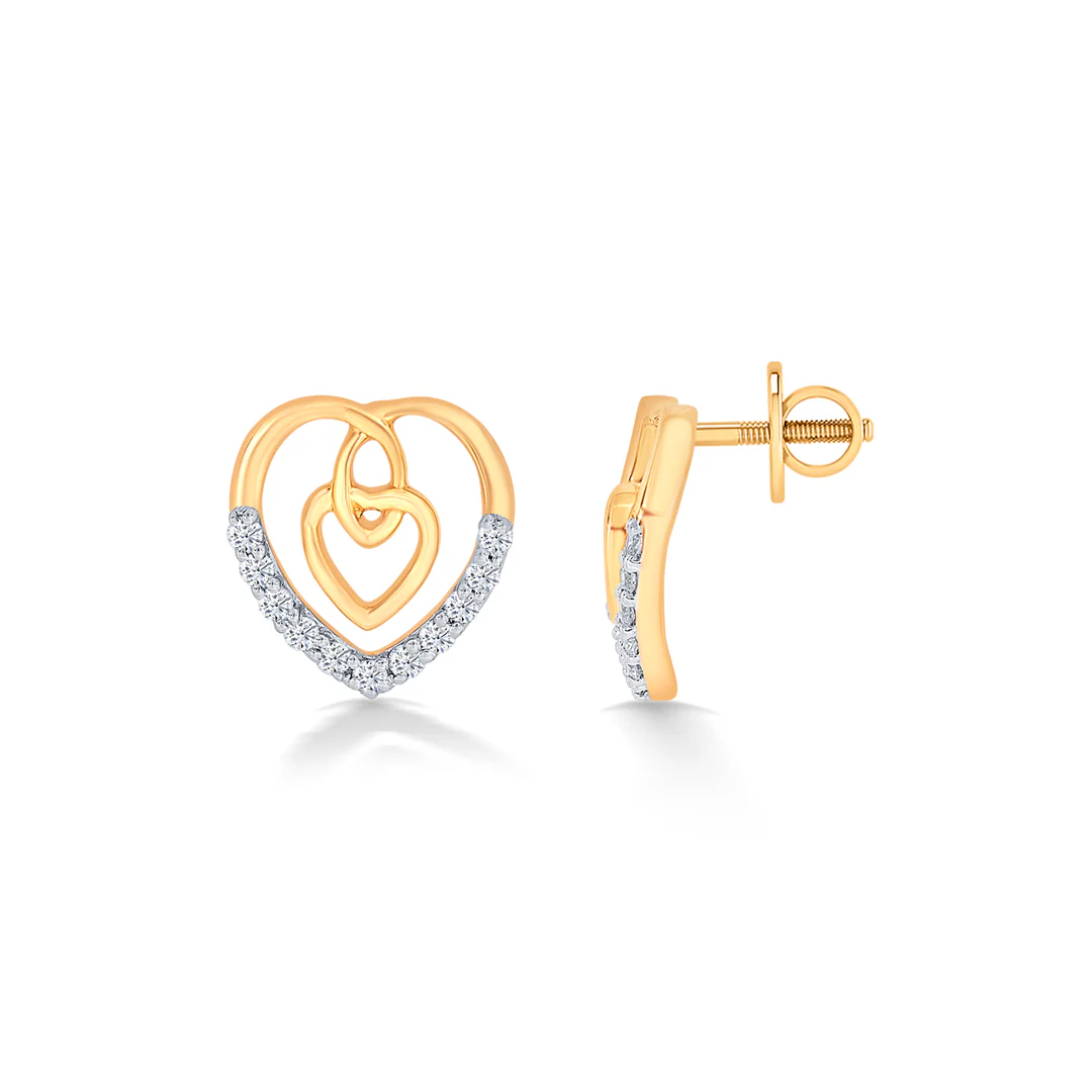 Cupid's Yellow Gold & Diamond Stud Earring For Women - Image 4
