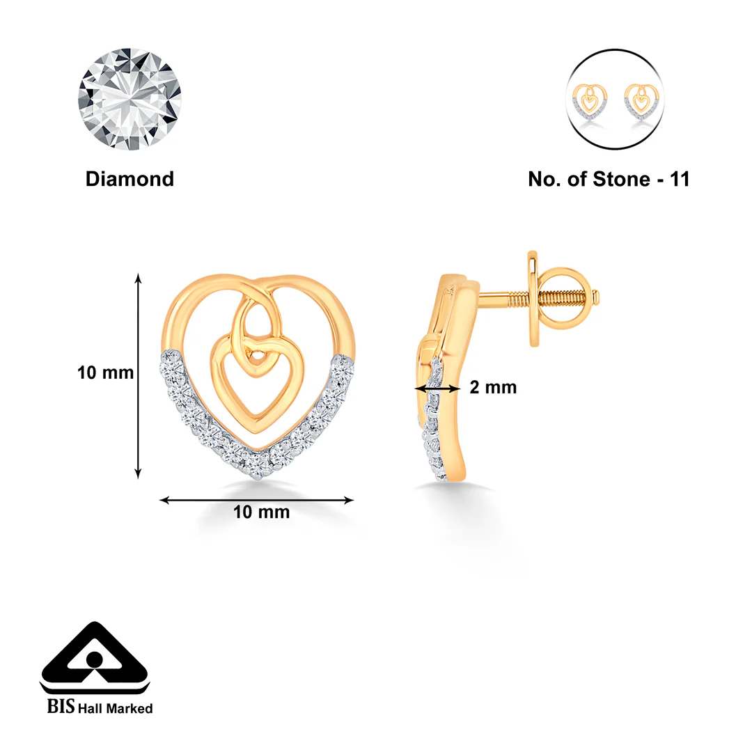 Cupid's Yellow Gold & Diamond Stud Earring For Women - Image 5