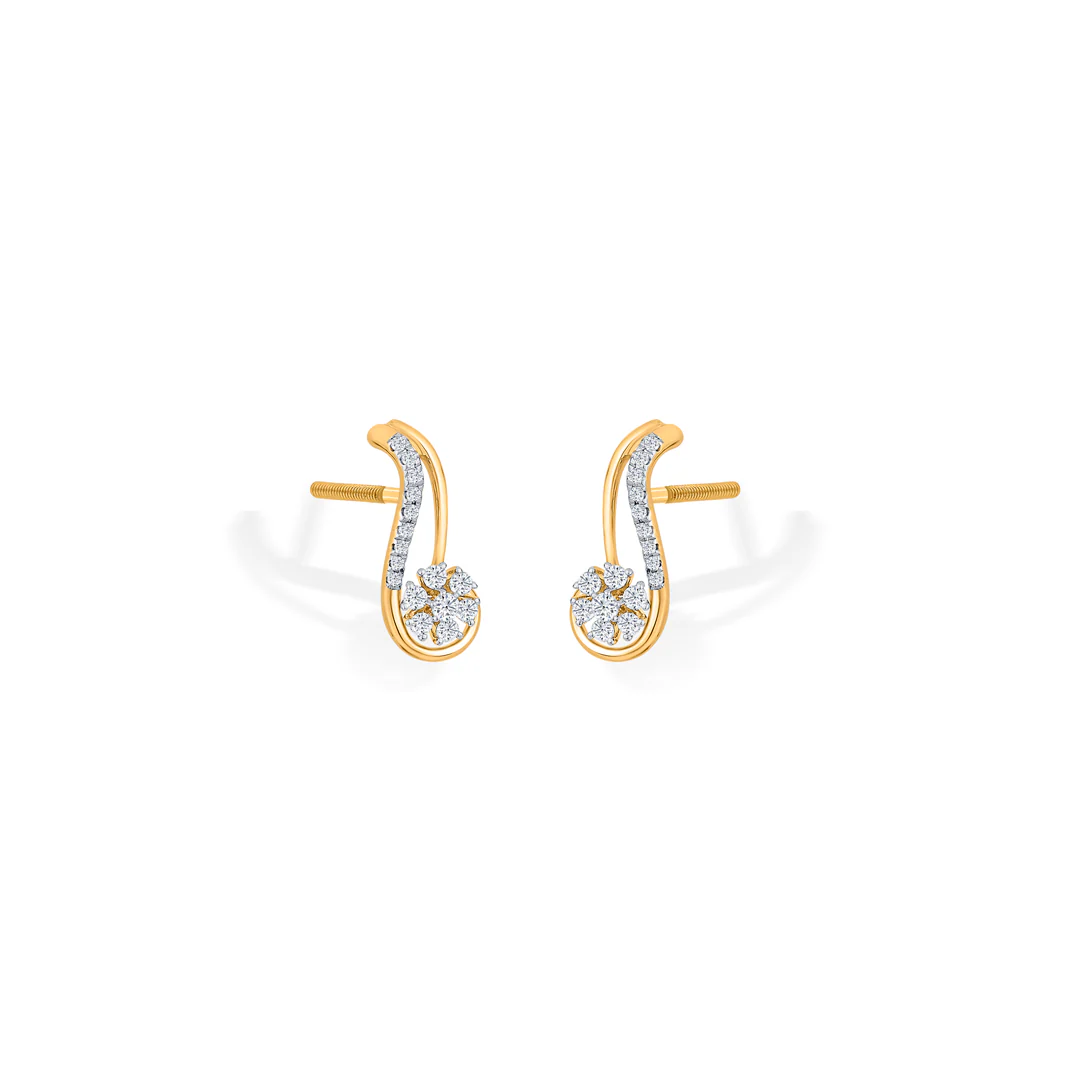 Curvy Bloom Gold Stud Diamond Earring for Women - Image 3