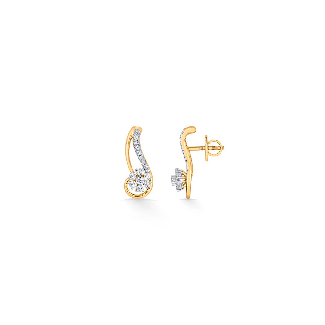 Curvy Bloom Gold Stud Diamond Earring for Women - Image 4