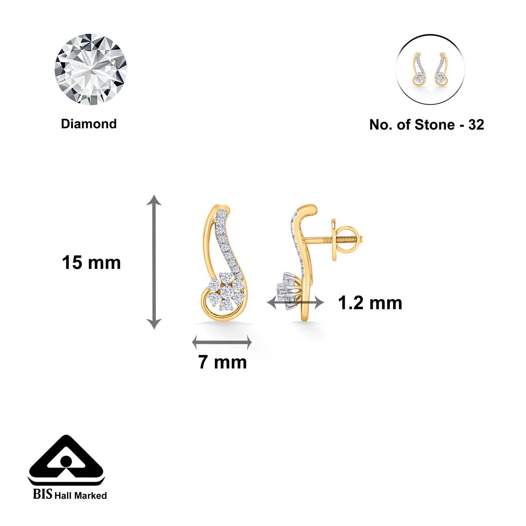 Curvy Bloom Gold Stud Diamond Earring for Women - Image 5
