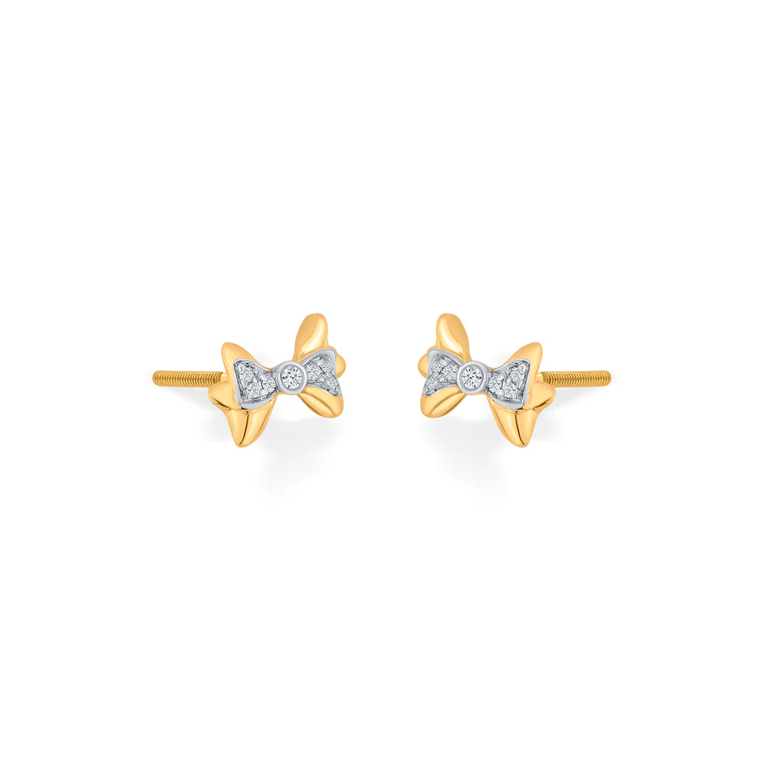 Dainty Bow Gold Stud Diamond Earring for Women - Image 3