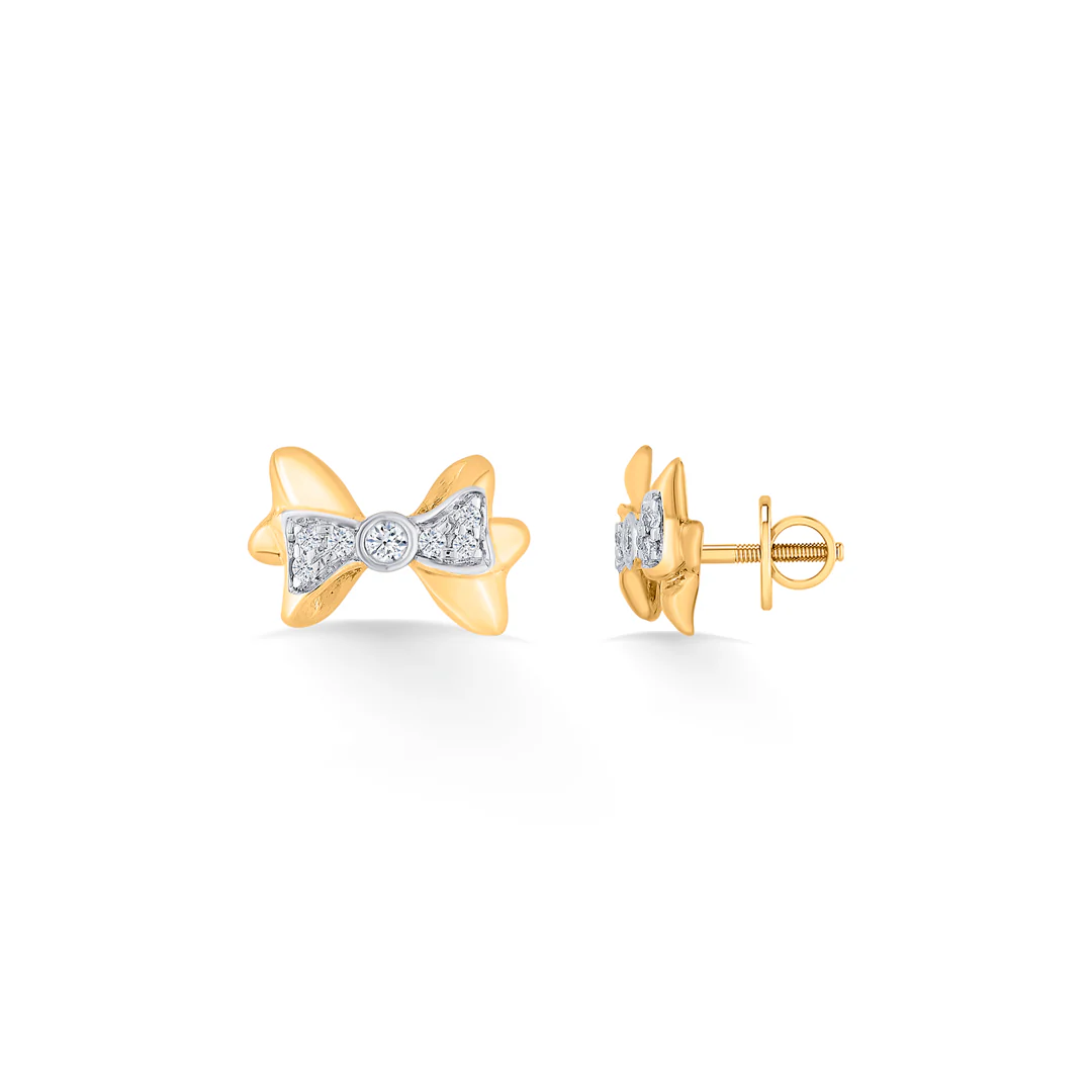 Dainty Bow Gold Stud Diamond Earring for Women - Image 4