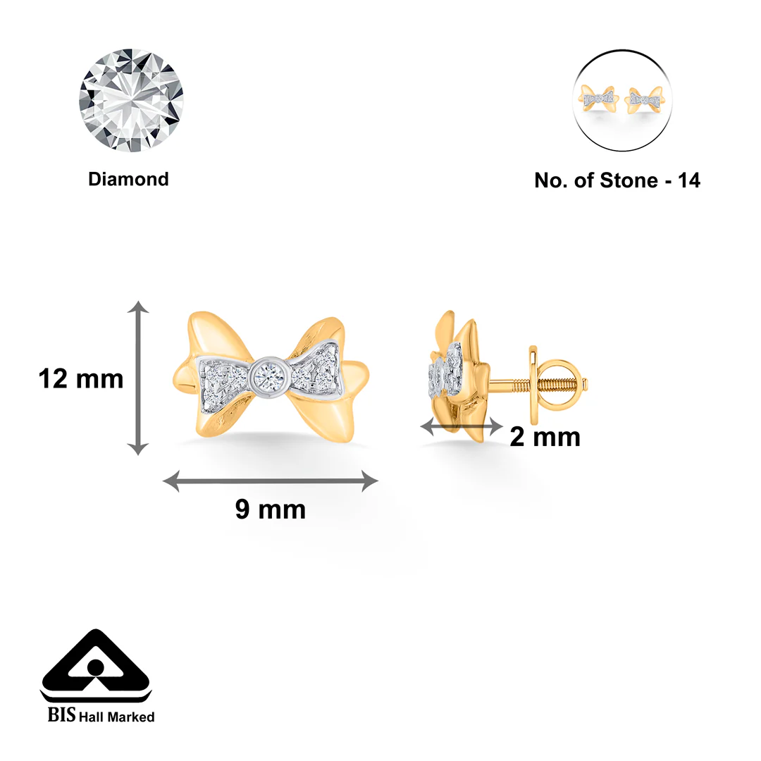 Dainty Bow Gold Stud Diamond Earring for Women - Image 5