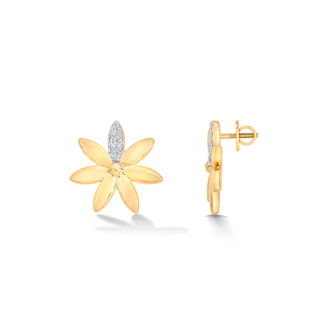 Daisy Yellow Gold & Diamond Stud Earring For Women - Image 4