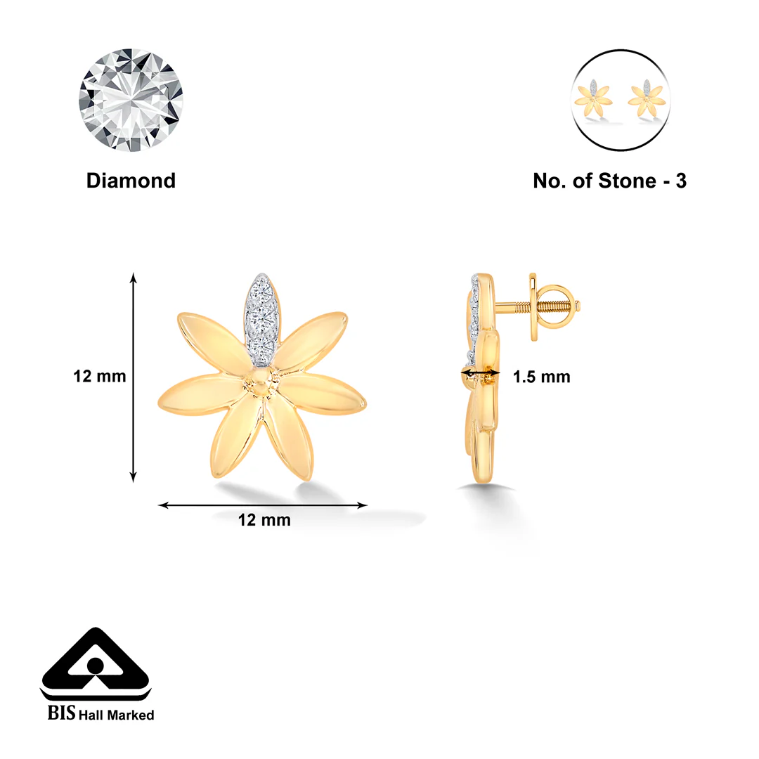 Daisy Yellow Gold & Diamond Stud Earring For Women - Image 5