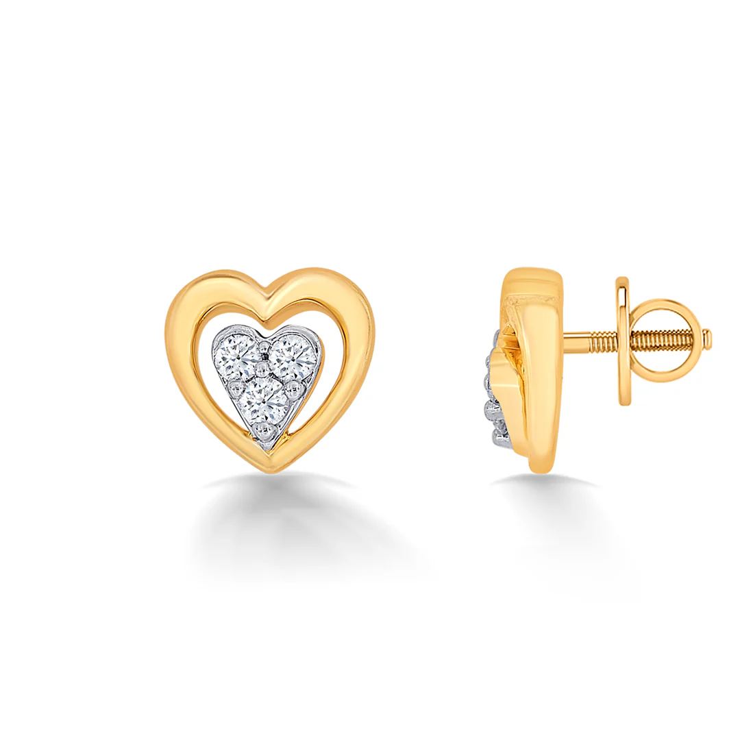 Delicate Yellow Gold & Diamond Stud Earring For Women - Image 4