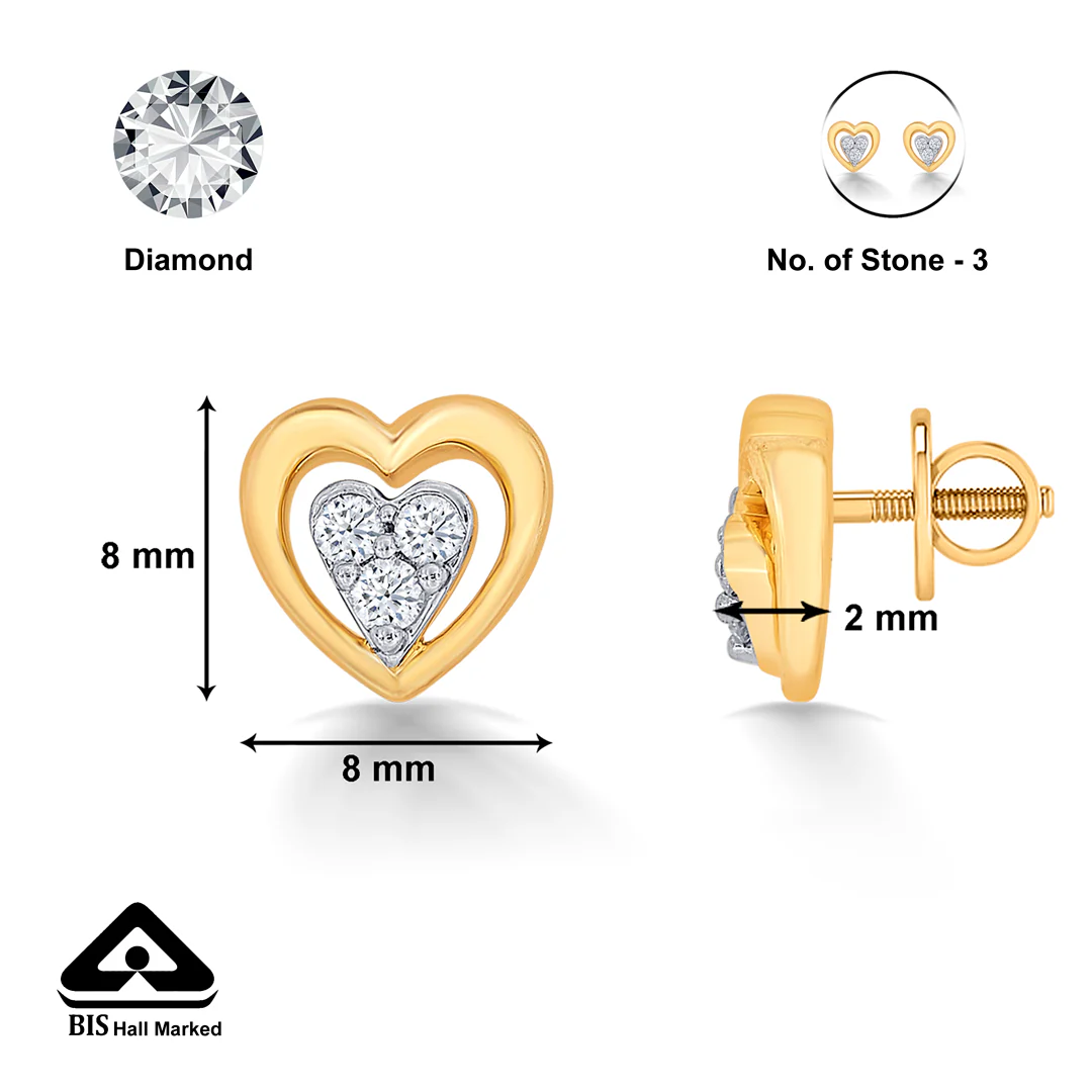 Delicate Yellow Gold & Diamond Stud Earring For Women - Image 5