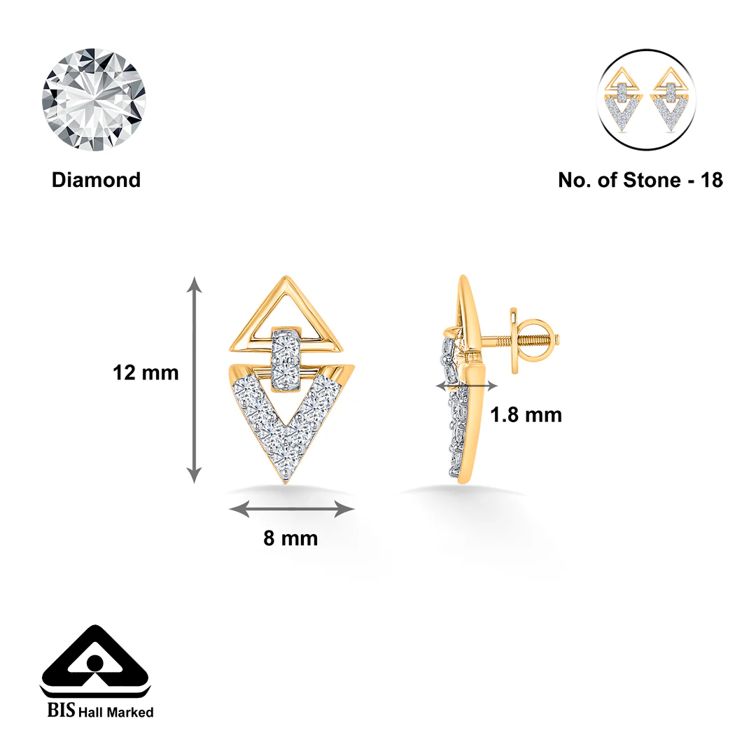 Delta Gleam Gold & Diamond Stud Earring - Image 4