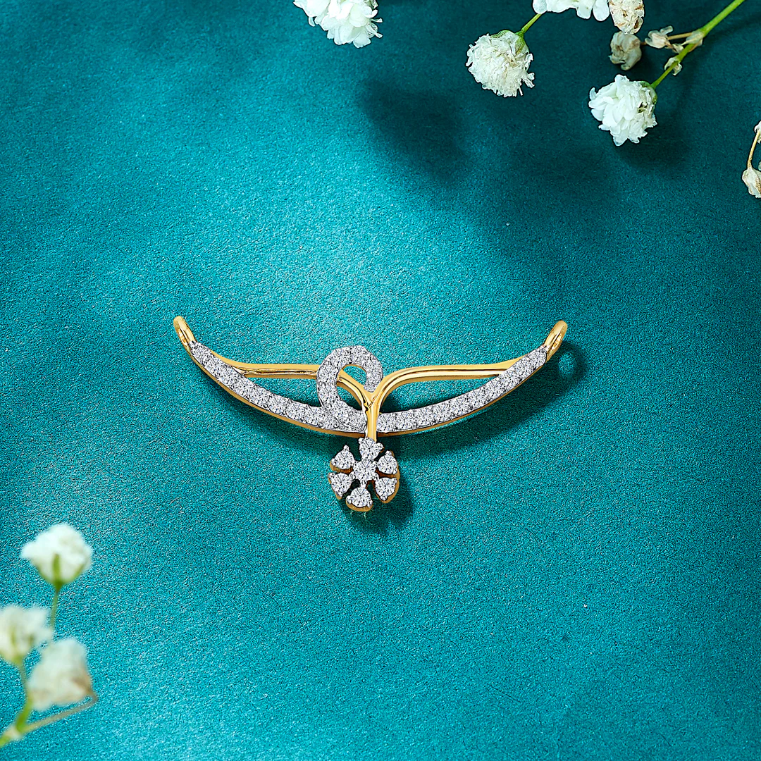 Designer Floral Yellow Gold & Diamond Tanmaniya Mangalsutra For Women