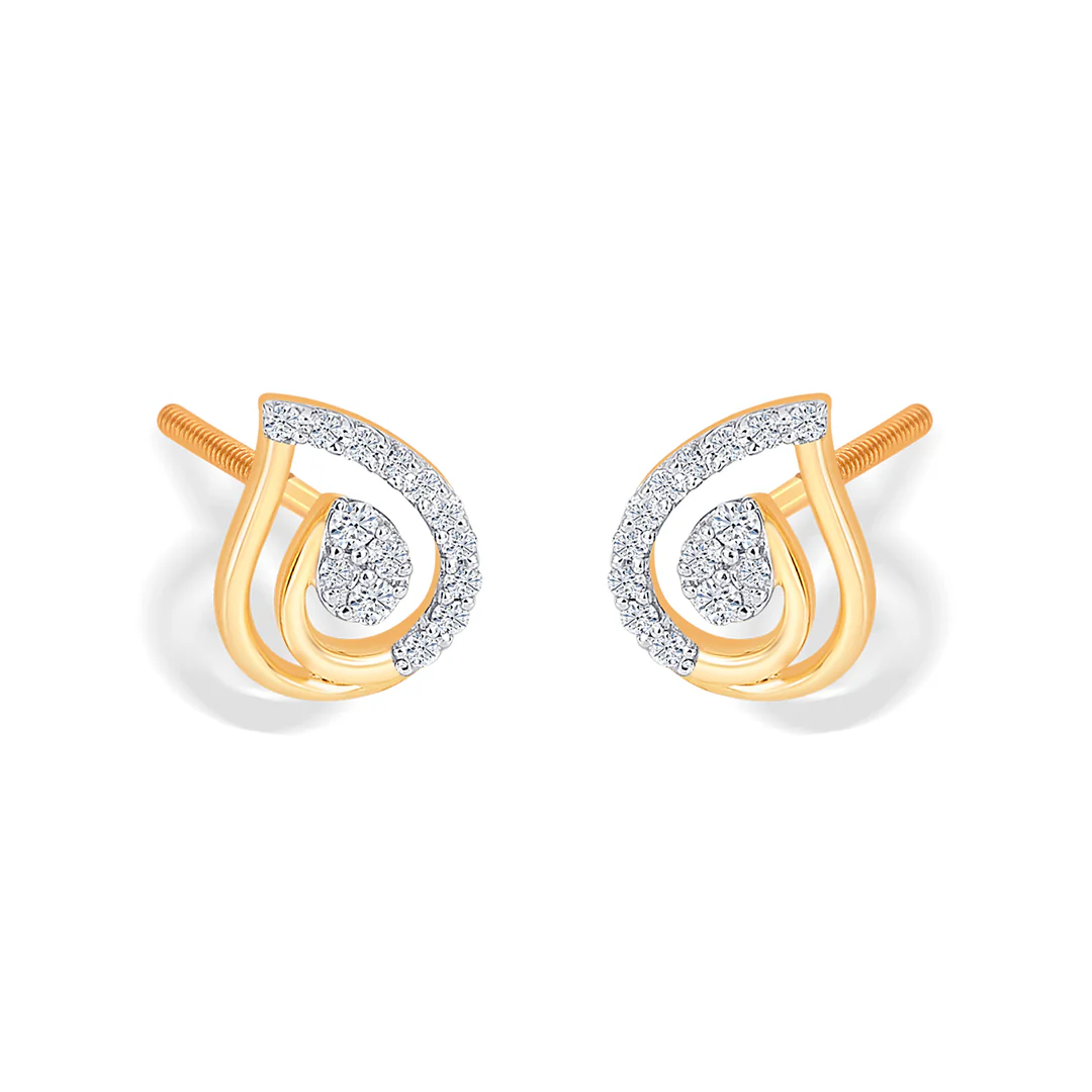 Dew Yellow Gold & Diamond Stud Earring - Image 3