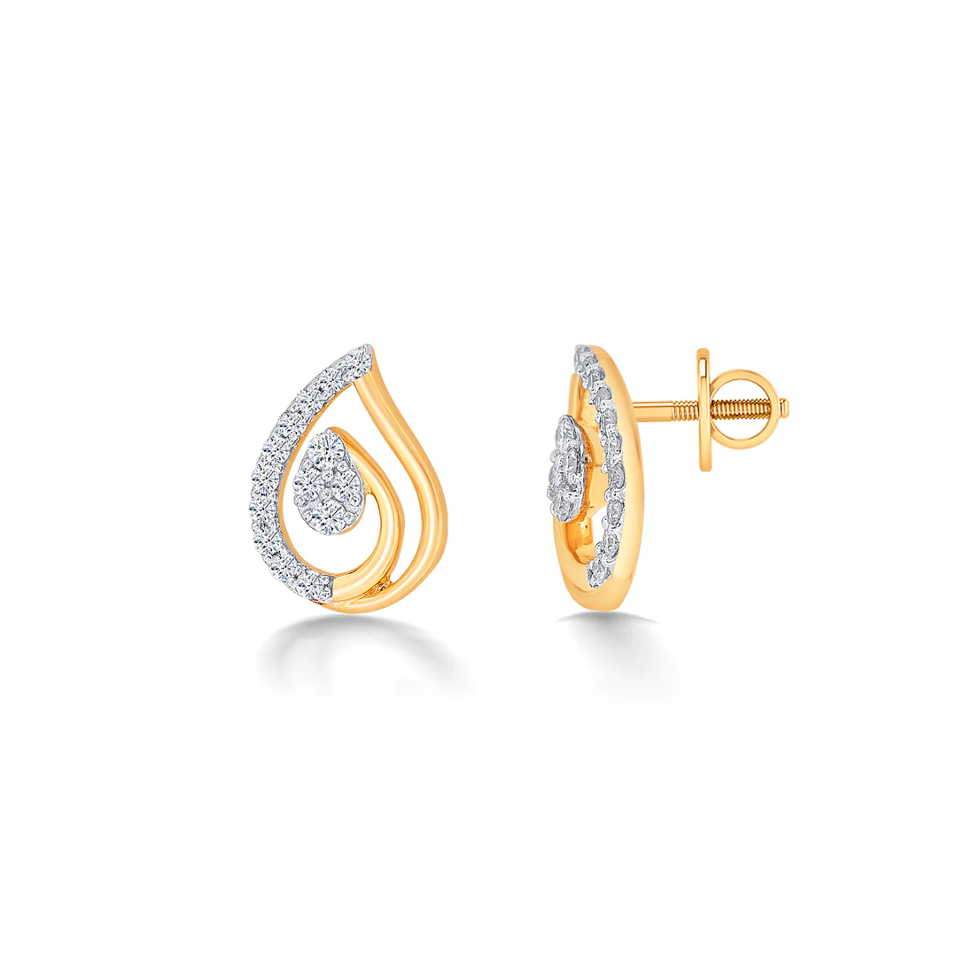 Dew Yellow Gold & Diamond Stud Earring - Image 4