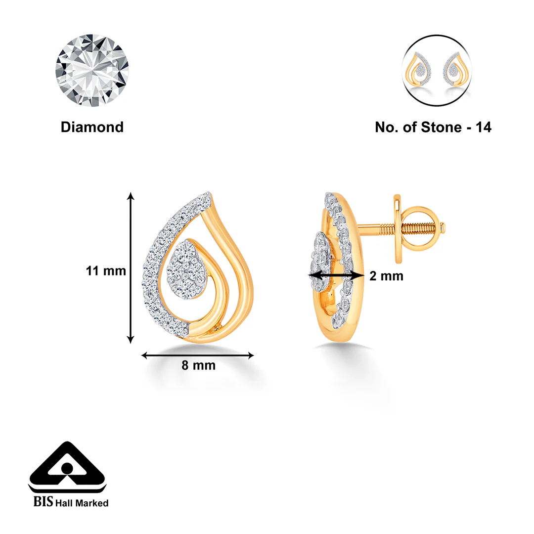 Dew Yellow Gold & Diamond Stud Earring - Image 5
