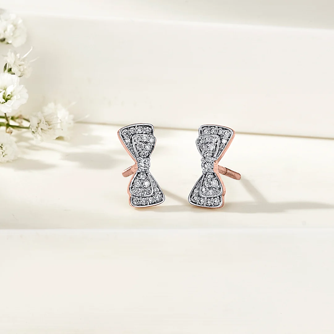 Diamond Bow Rose Gold Stud Diamond Earring For Women