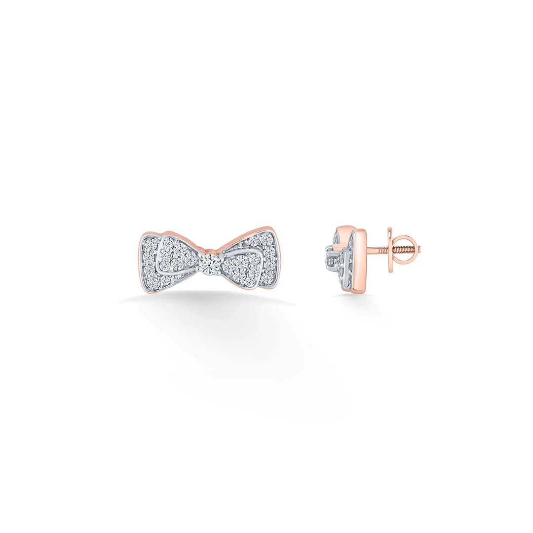 Diamond Bow Rose Gold Stud Diamond Earring For Women - Image 4