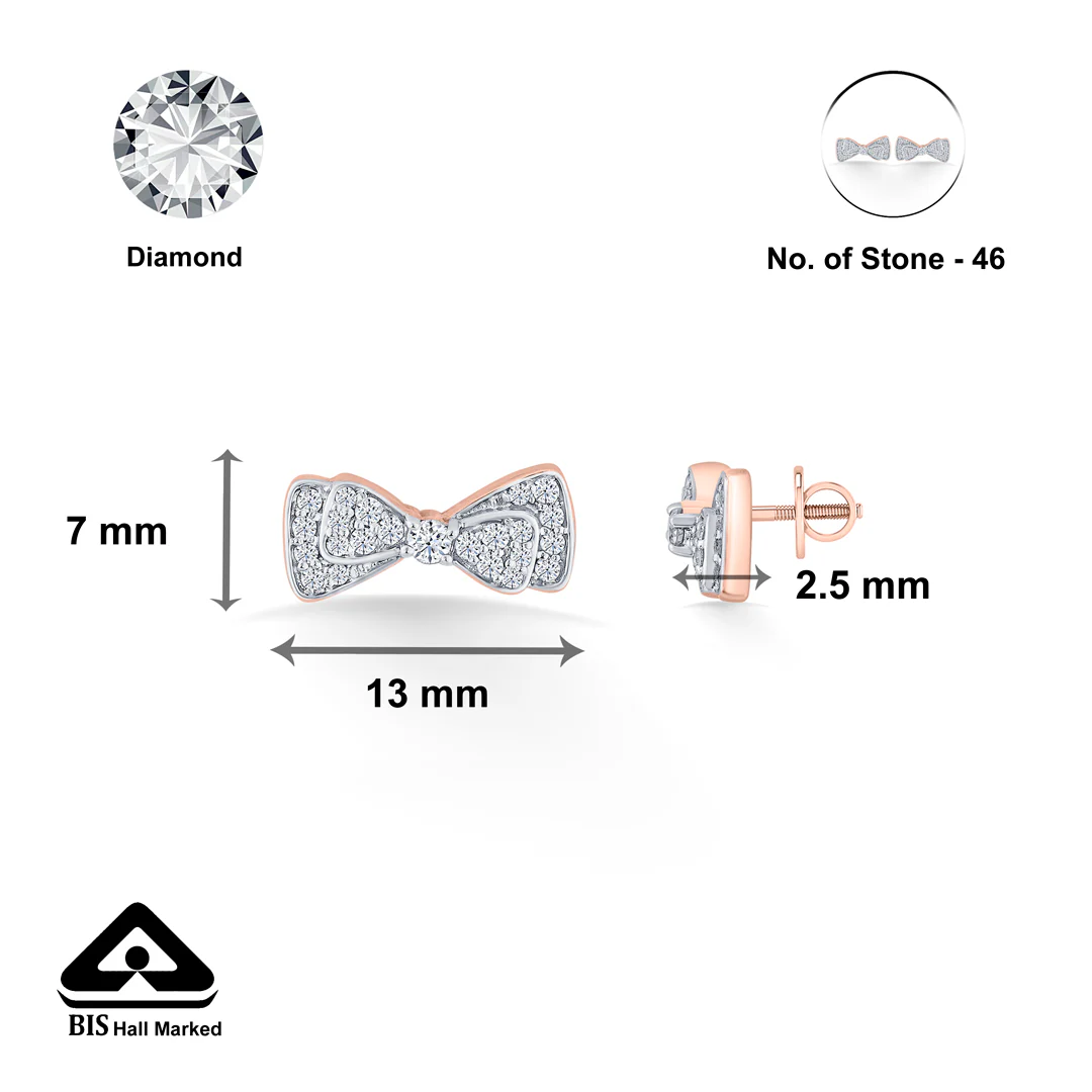 Diamond Bow Rose Gold Stud Diamond Earring For Women - Image 5