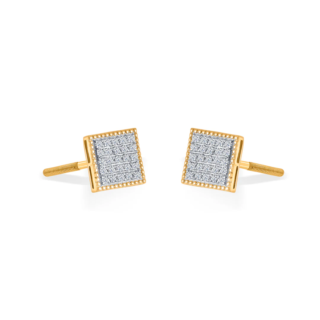 Diamond Mosaic Yellow Gold Stud Earring for Women - Image 3