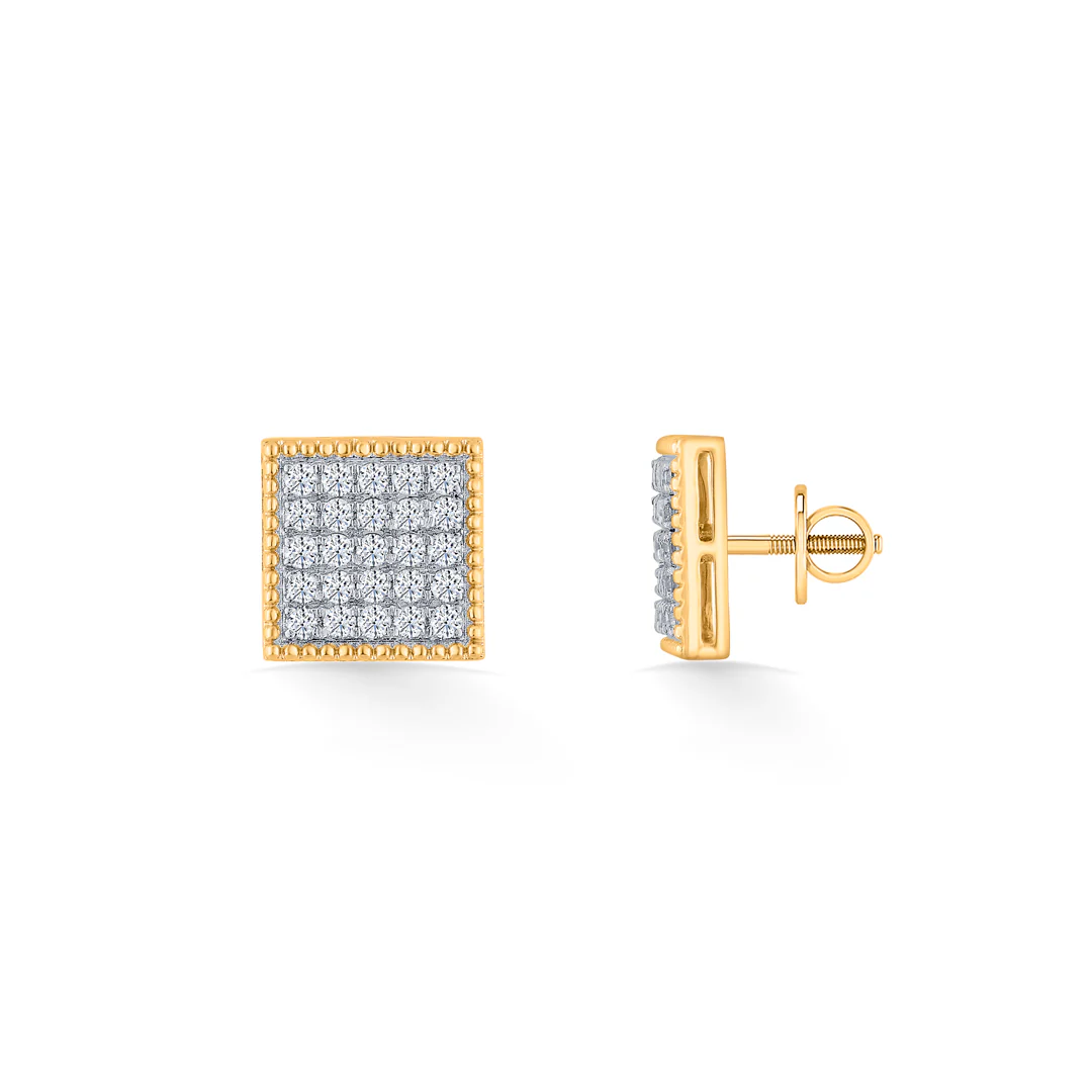 Diamond Mosaic Yellow Gold Stud Earring for Women - Image 4