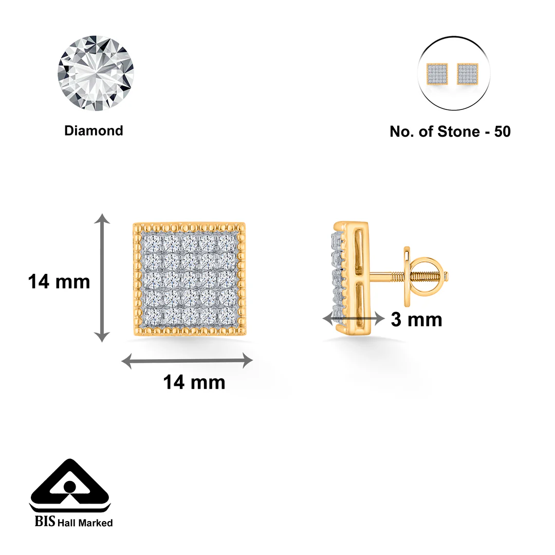 Diamond Mosaic Yellow Gold Stud Earring for Women - Image 5