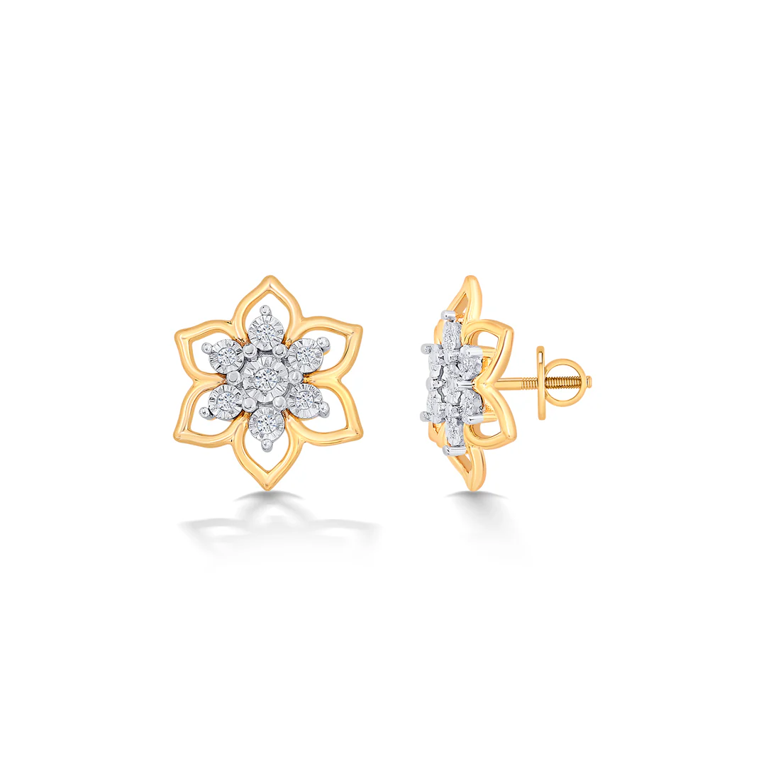 Diverse Yellow Gold & Diamond Stud Earring - Image 4