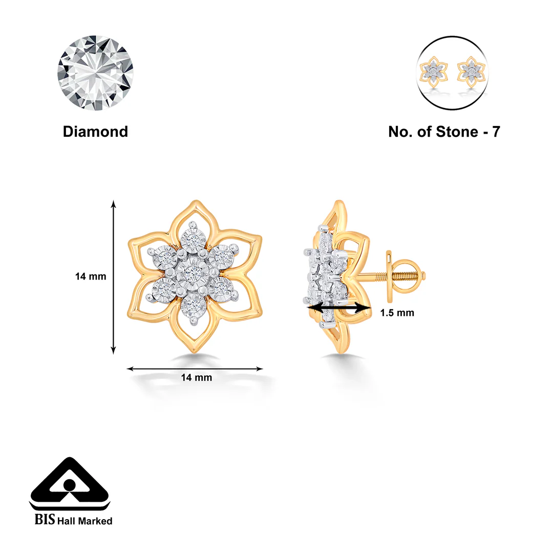 Diverse Yellow Gold & Diamond Stud Earring - Image 5