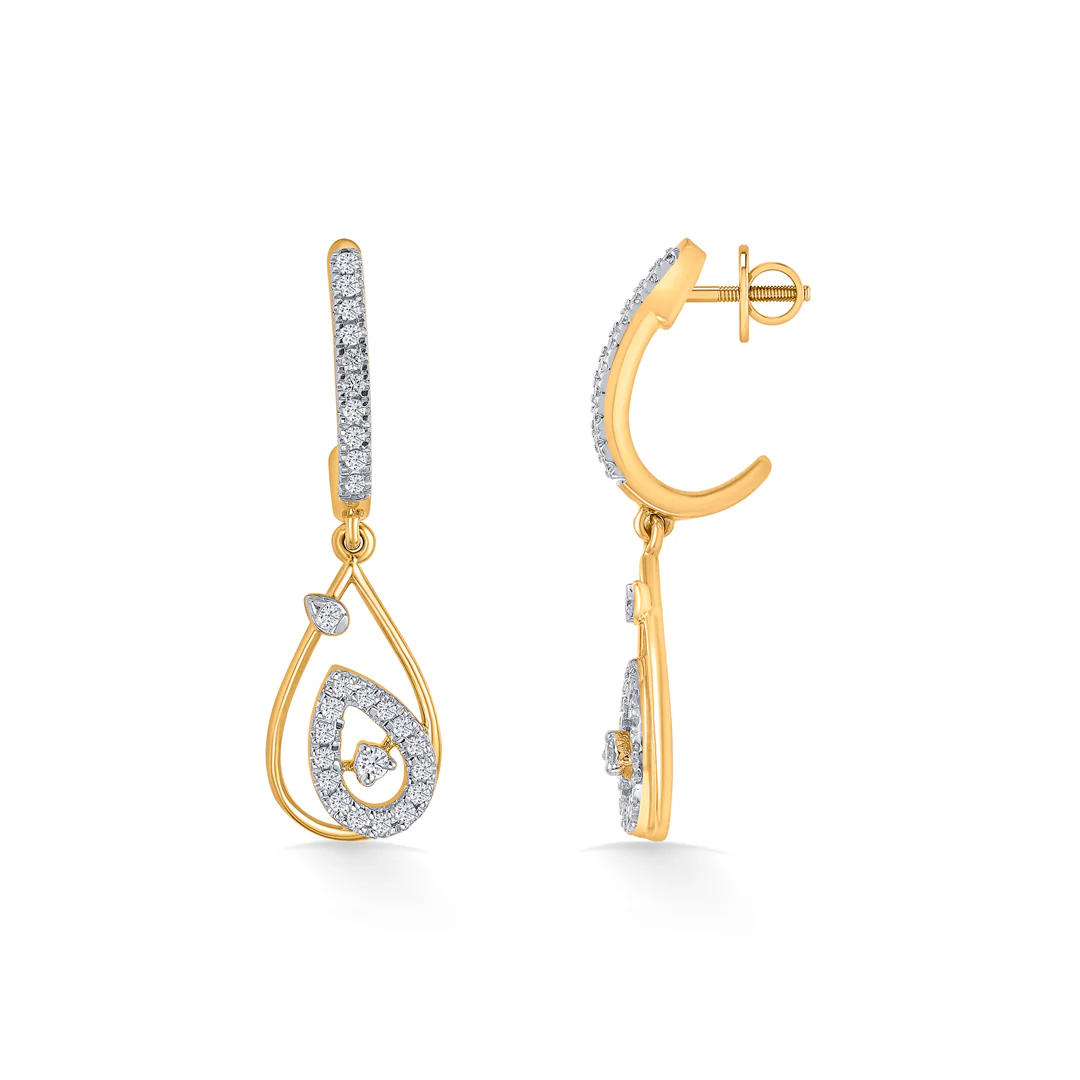 Droplet Gold & Diamond Hoops & Huggies Earring For Women - Image 3