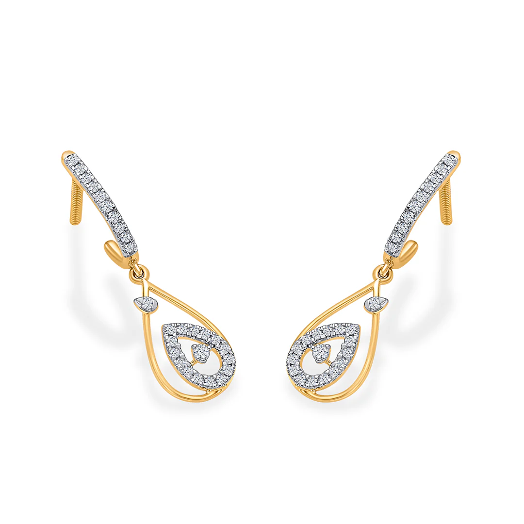 Droplet Gold & Diamond Hoops & Huggies Earring For Women - Image 4